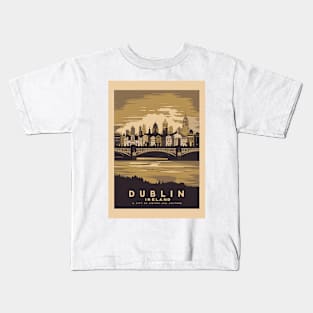 Vintage Retro Dublin Cityscape Art Sticker Kids T-Shirt